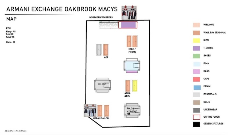 Floor plan for Armani Exchange at Oakbrook Macy's